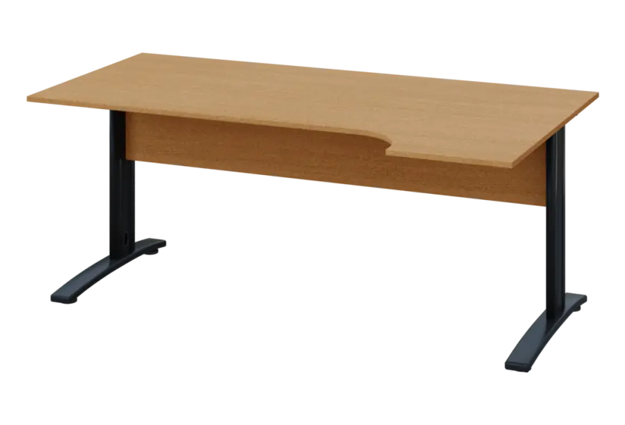 ERK 18 - 184 stůl kancelářský, rohový, pravý, kovová podnož černá, deska 18 mm, široký 1800 mm, buk Royal